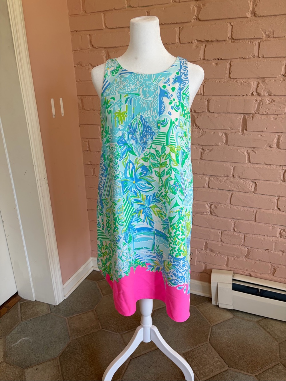 Lilly Pulitzer Girls' Sleeveless Floral Shift Dress in Blue, Green & Pink